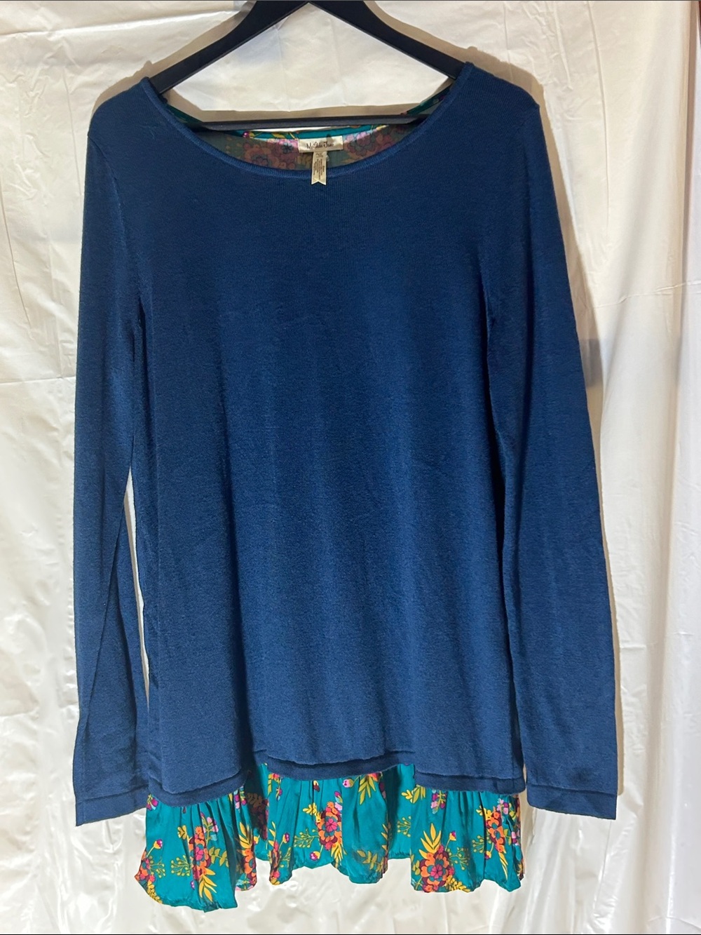 Matilda Jane Navy Long-Sleeve Top with Teal Floral Ruffle Hem